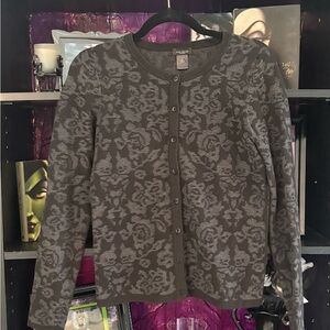 Ann Taylor Gray Knit Cardigan with  Pattern